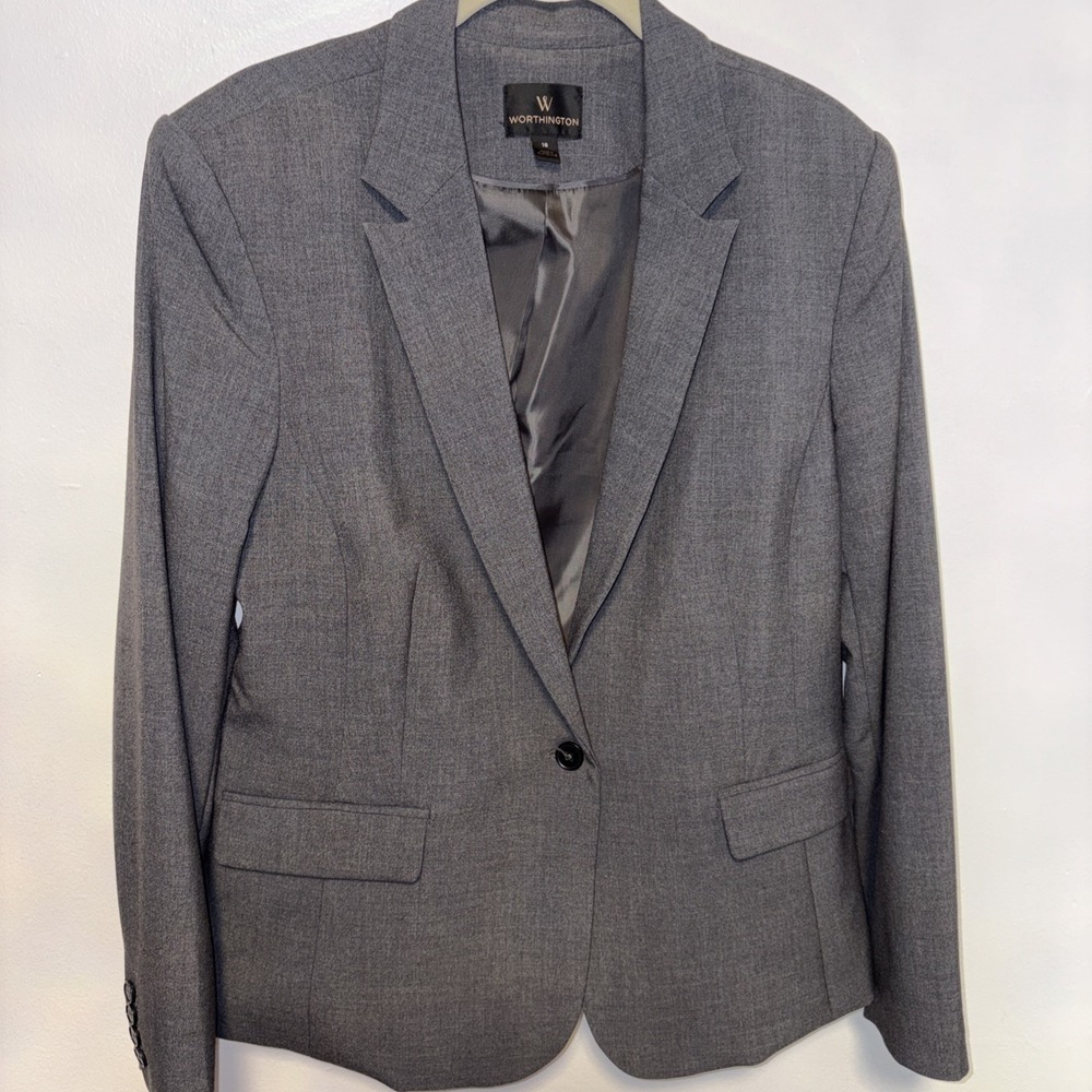 Worthington‎ Women's Classic Blazer Charcoal Gray  Jacket Size 16